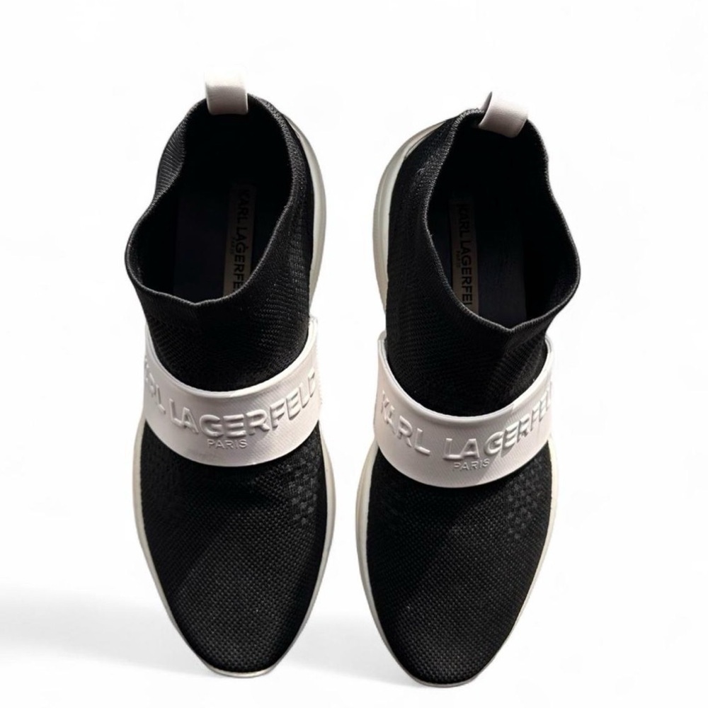 Karl Lagerfeld Paris Phoenix Slip On Knit Sneakers Size 10 Black White Womens - Picture 2 of 8